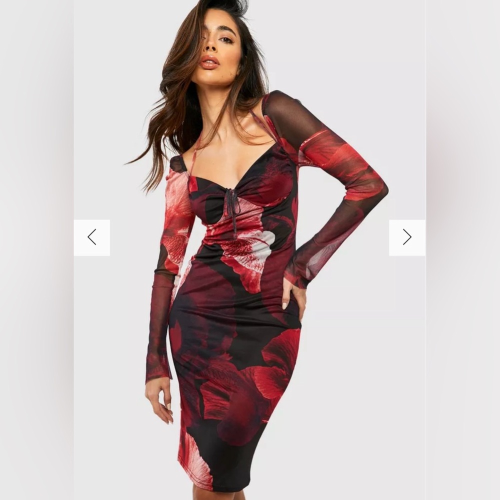 MESH FLORAL MIDI BODYCON DRESS BRAND NEW NEVER WORN